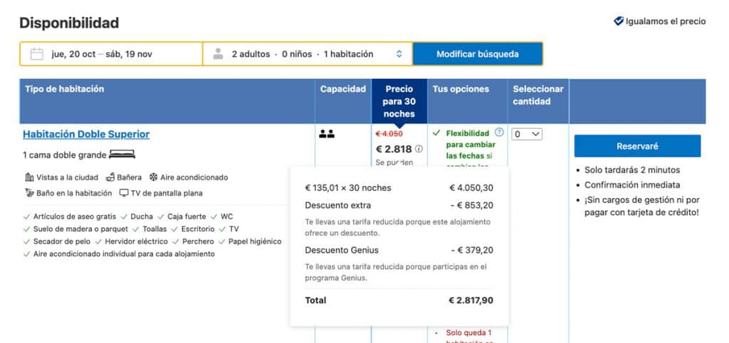 Descuento por estancias largas en Booking