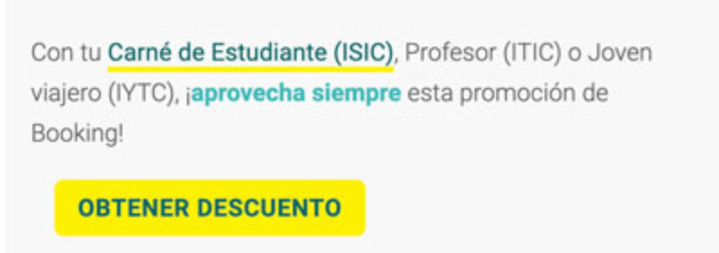 Captura descuento estudiante Booking según Isic