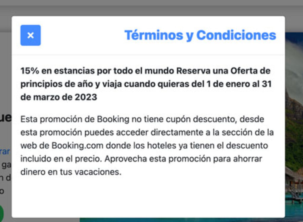Términos y condiciones oferta Booking estudiantes