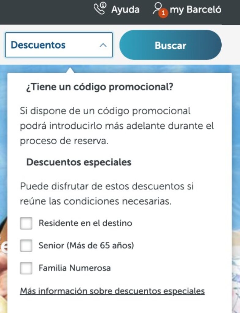 Casilla descuentos residente en los hoteles Barceló